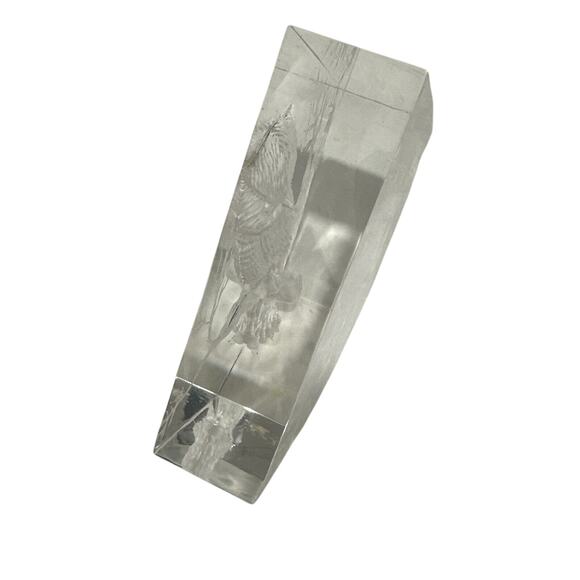 Vintage M. COX Reverse Carved Owl Lucite Cube Sculpture Paperweight Signed - Picture 8 of 11